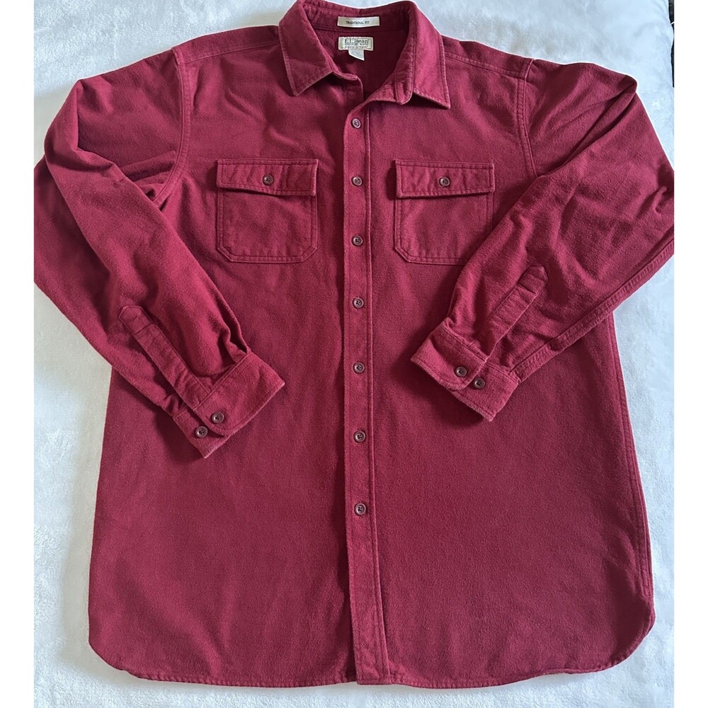 LL Bean Chamois Shirt Mens XL Tall Red Heavyweight Flannel Trad Fit 187924